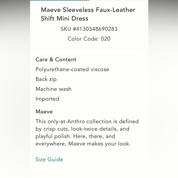Anthropologie NWT Maeve Sleeveless Faux-Leather Mini Shift Dress size M. - Picture 5 of 16